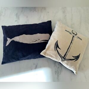 Nautical Whale Anchor Throw Accent Pillow Set